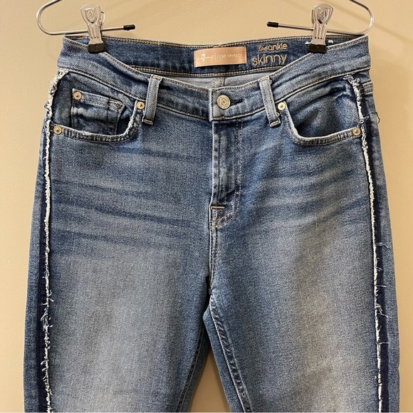 7 For All Mankind Luxe Vintage The Ankle Skinny Jeans Angled Seams size 28 - Picture 2 of 11
